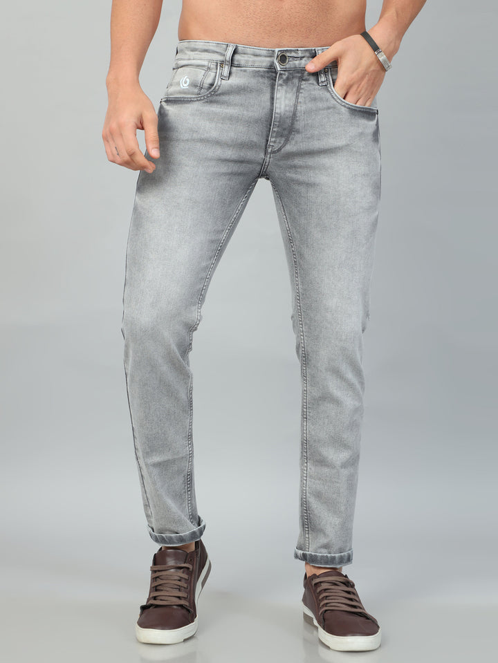 Pastel Grey Solid Slim Fit Jeans Jeans Bushirt