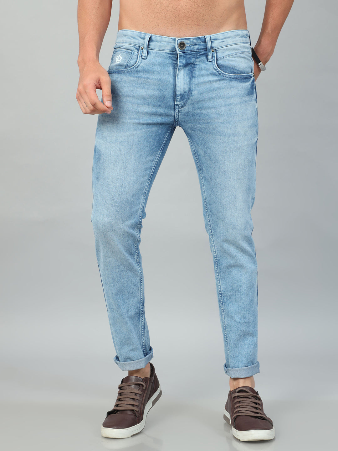 Ice Blue Solid Slim Fit Jeans Jeans Bushirt