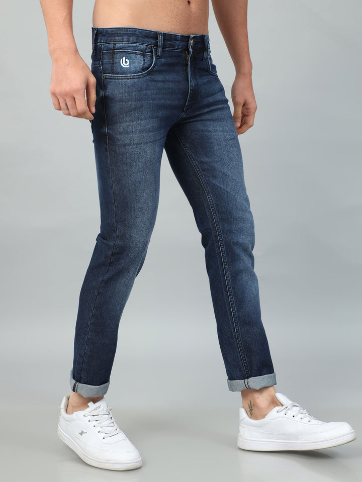 Denim Blue Solid Slim Fit Jeans Jeans Bushirt