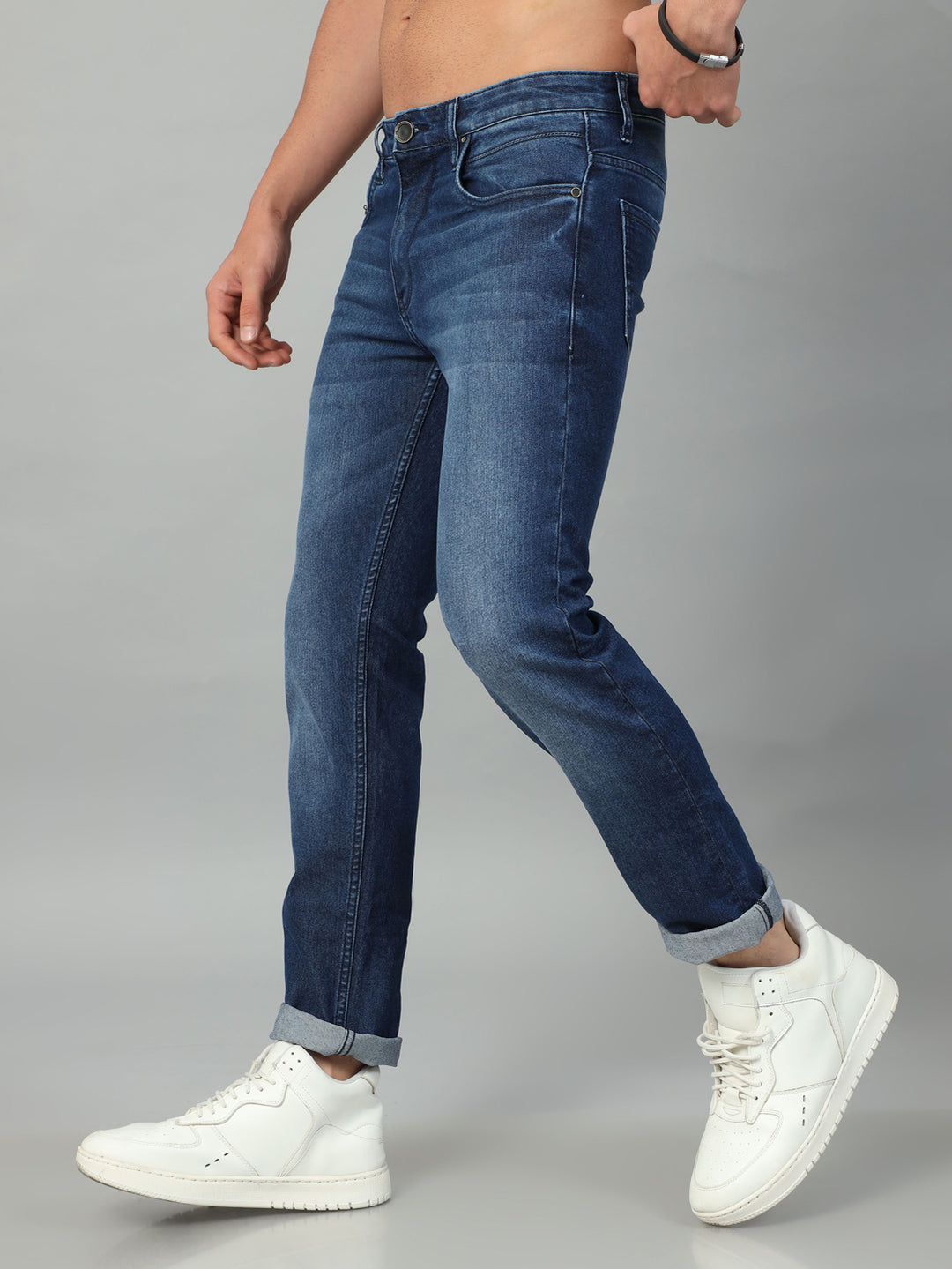Dark Blue Solid Slim Fit Jeans Jeans Bushirt
