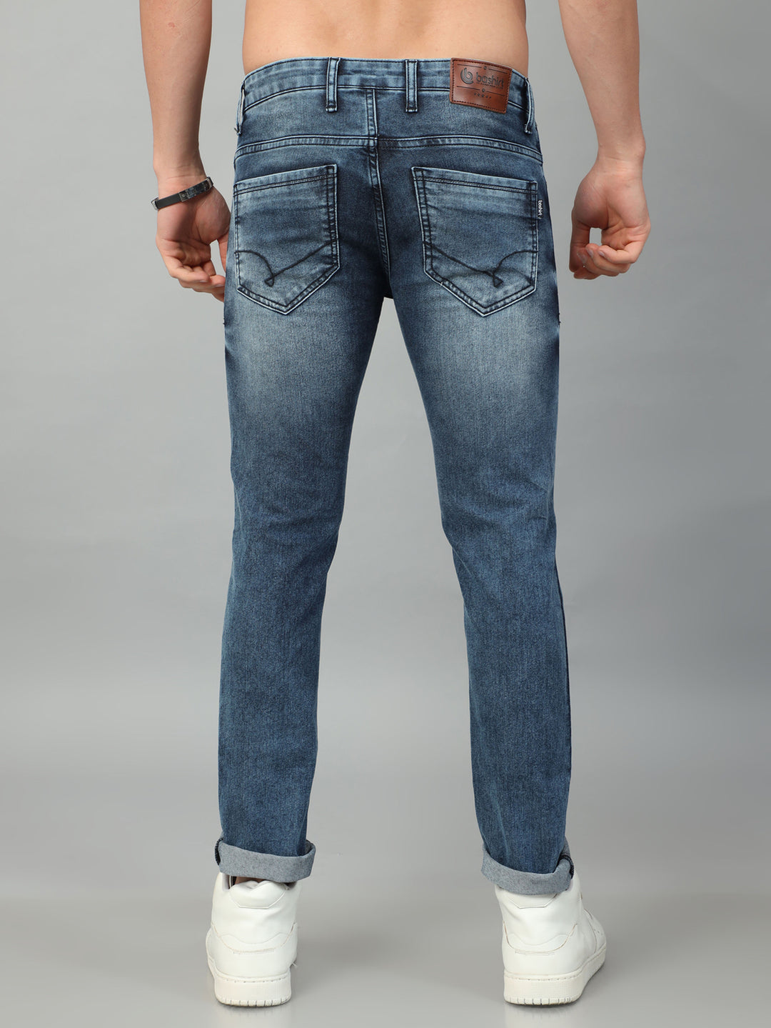 Mid Blue Solid Slim Fit Jeans Jeans Bushirt