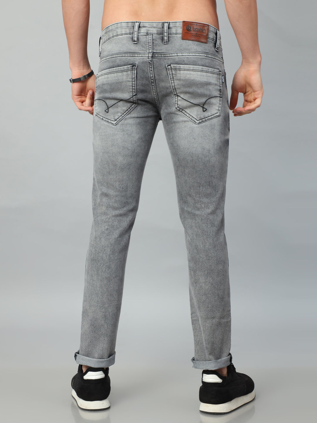 Ash Grey Solid Slim Fit Jeans Jeans Bushirt