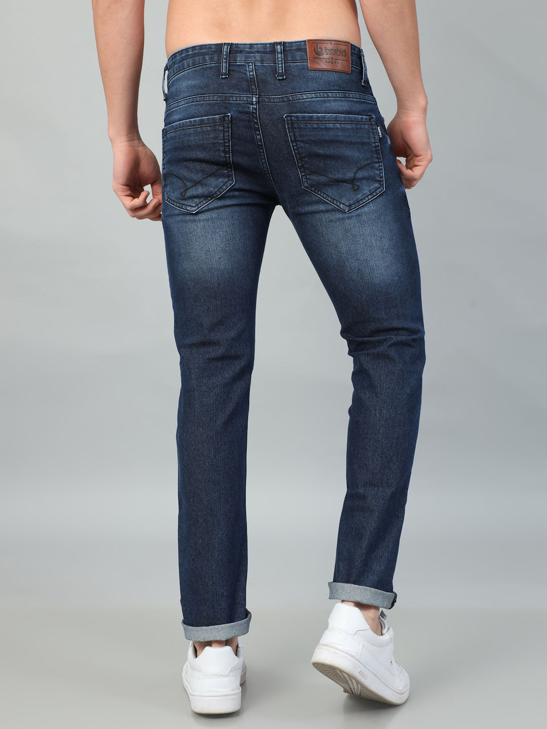 Denim Blue Solid Slim Fit Jeans Jeans Bushirt   