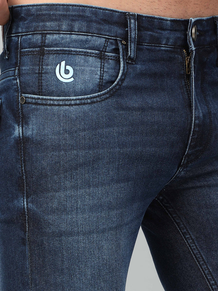 Denim Blue Solid Slim Fit Jeans Jeans Bushirt