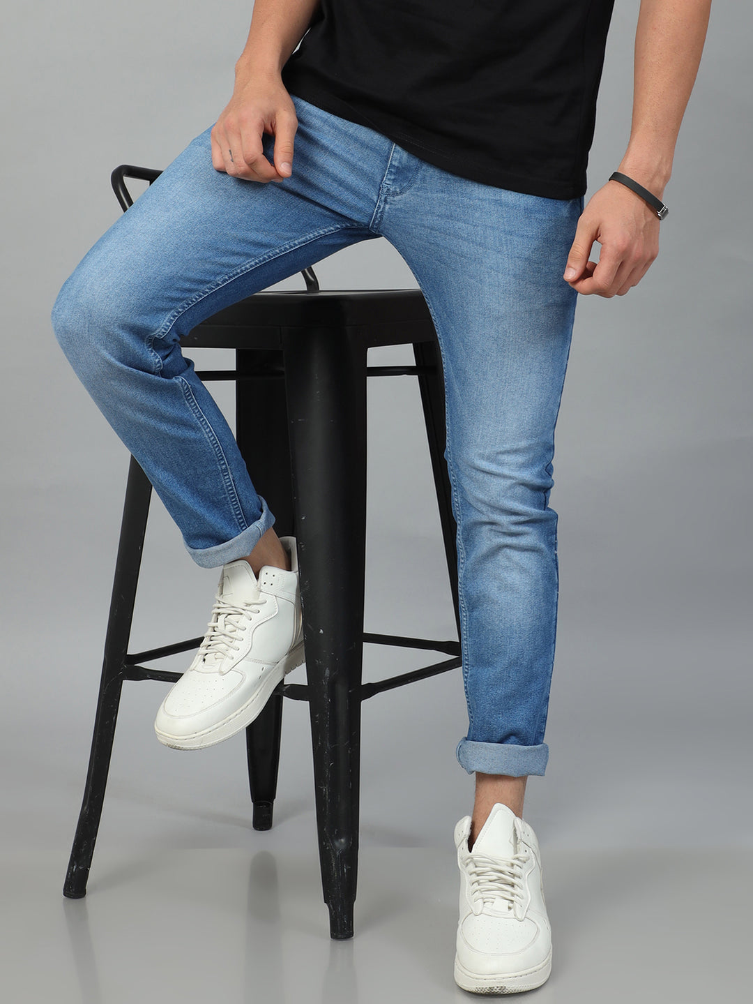 Light Blue Solid Slim Fit Jeans Jeans Bushirt