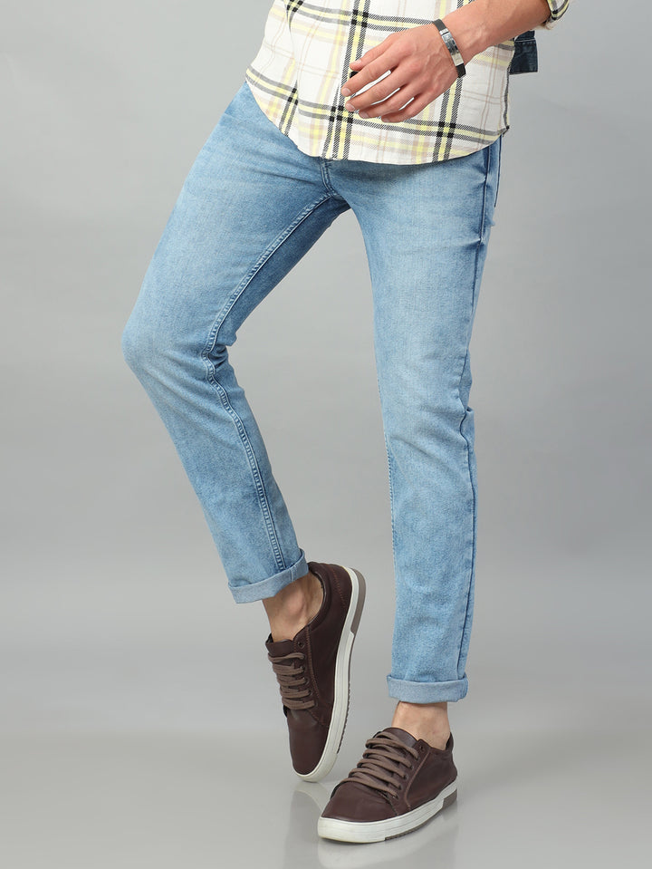 Ice Blue Solid Slim Fit Jeans Jeans Bushirt