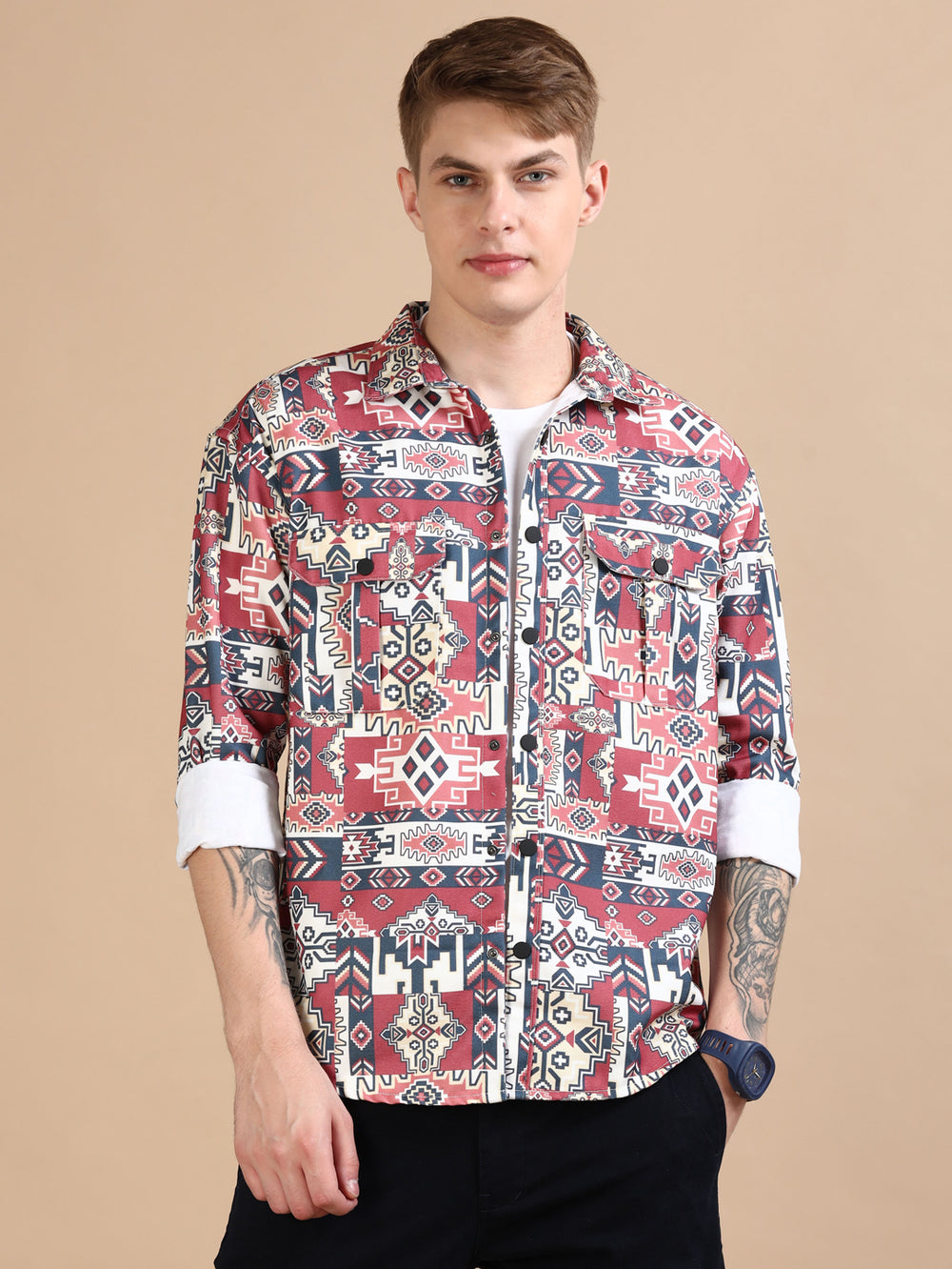 Mauve Oversized Printed Shackets Shackets Bushirt