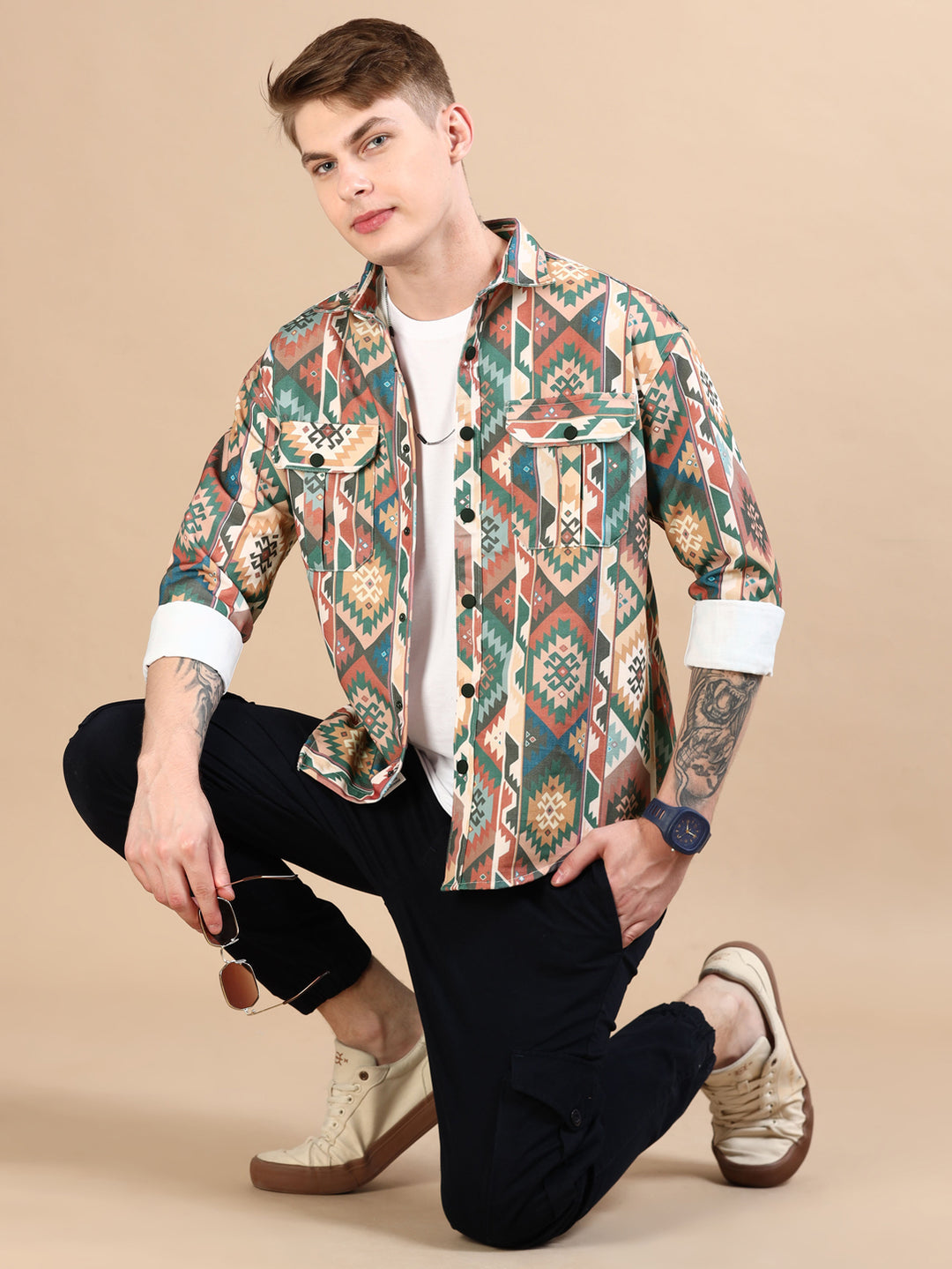 Bronze Oversized Printed Shackets Shackets Bushirt
