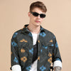 Blue Oversized Printed Shackets Shackets Bushirt