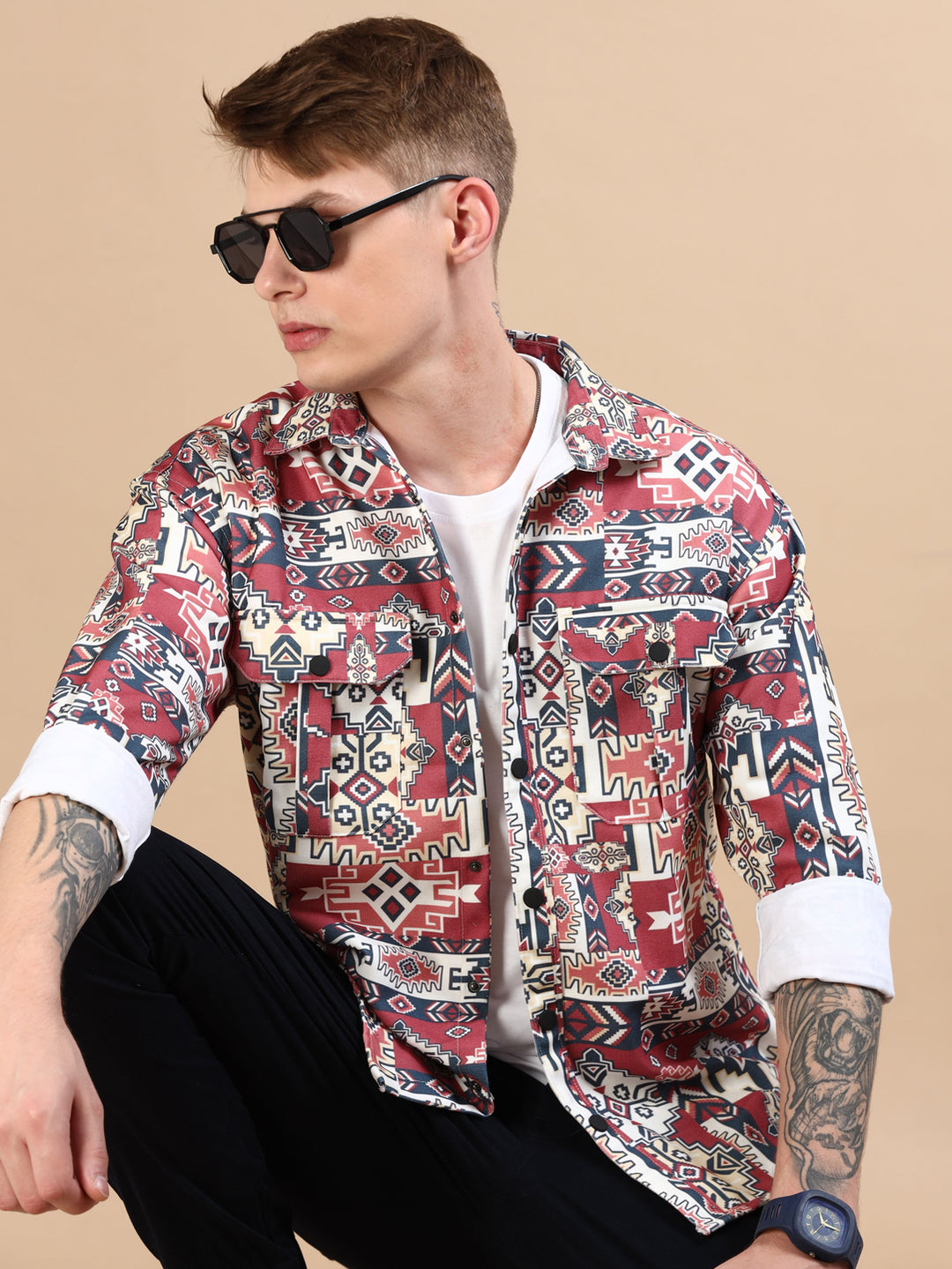 Mauve Oversized Printed Shackets Shackets Bushirt