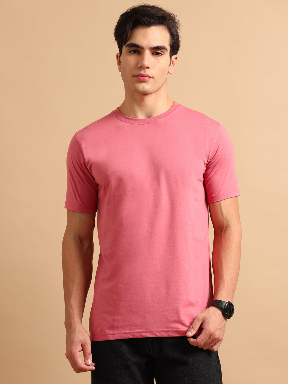 Easy Essential Peach Solid T-Shirt Plain T-Shirts Bushirt