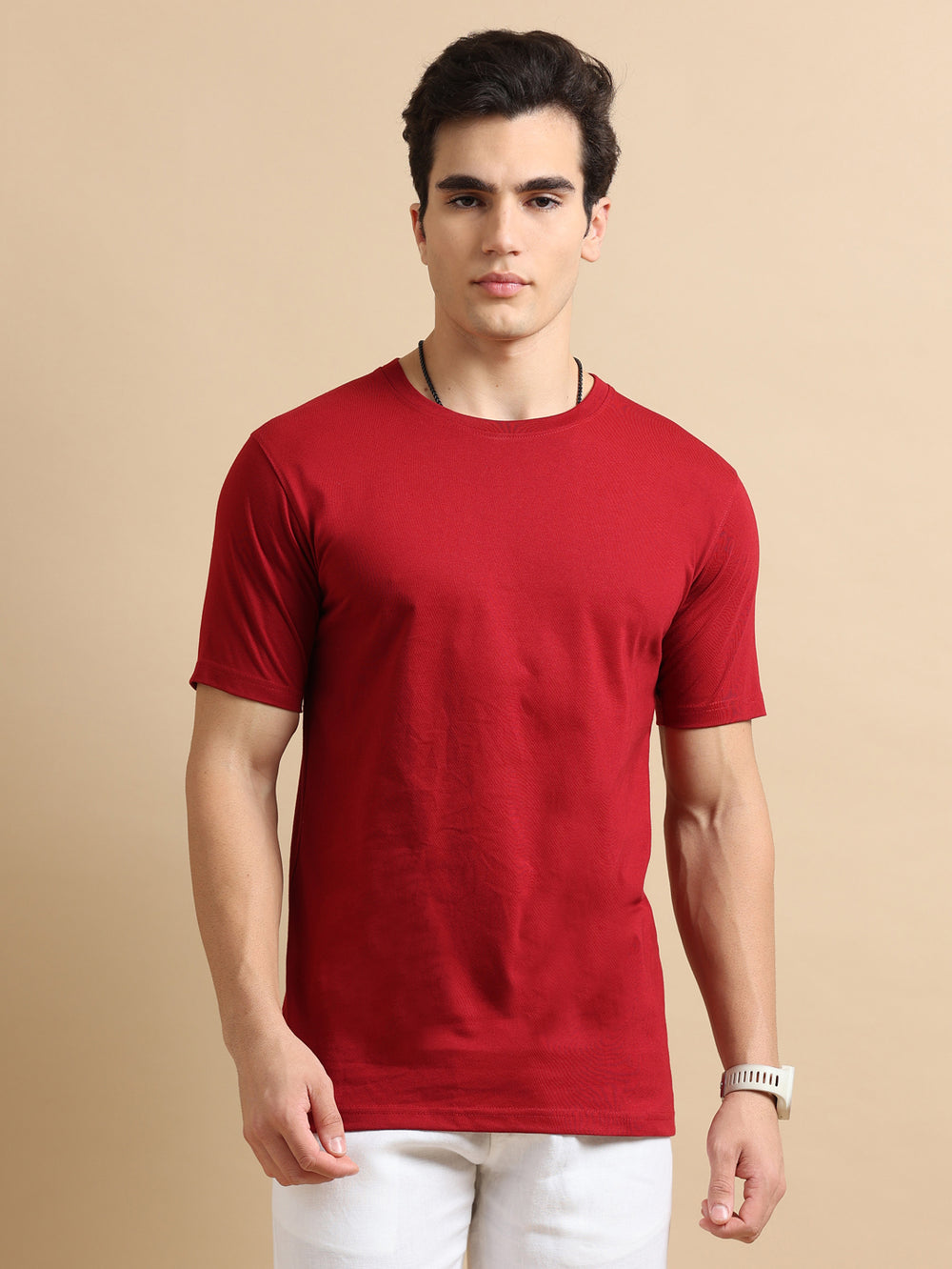 Easy Essential Maroon Solid T-Shirt Plain T-Shirts Bushirt