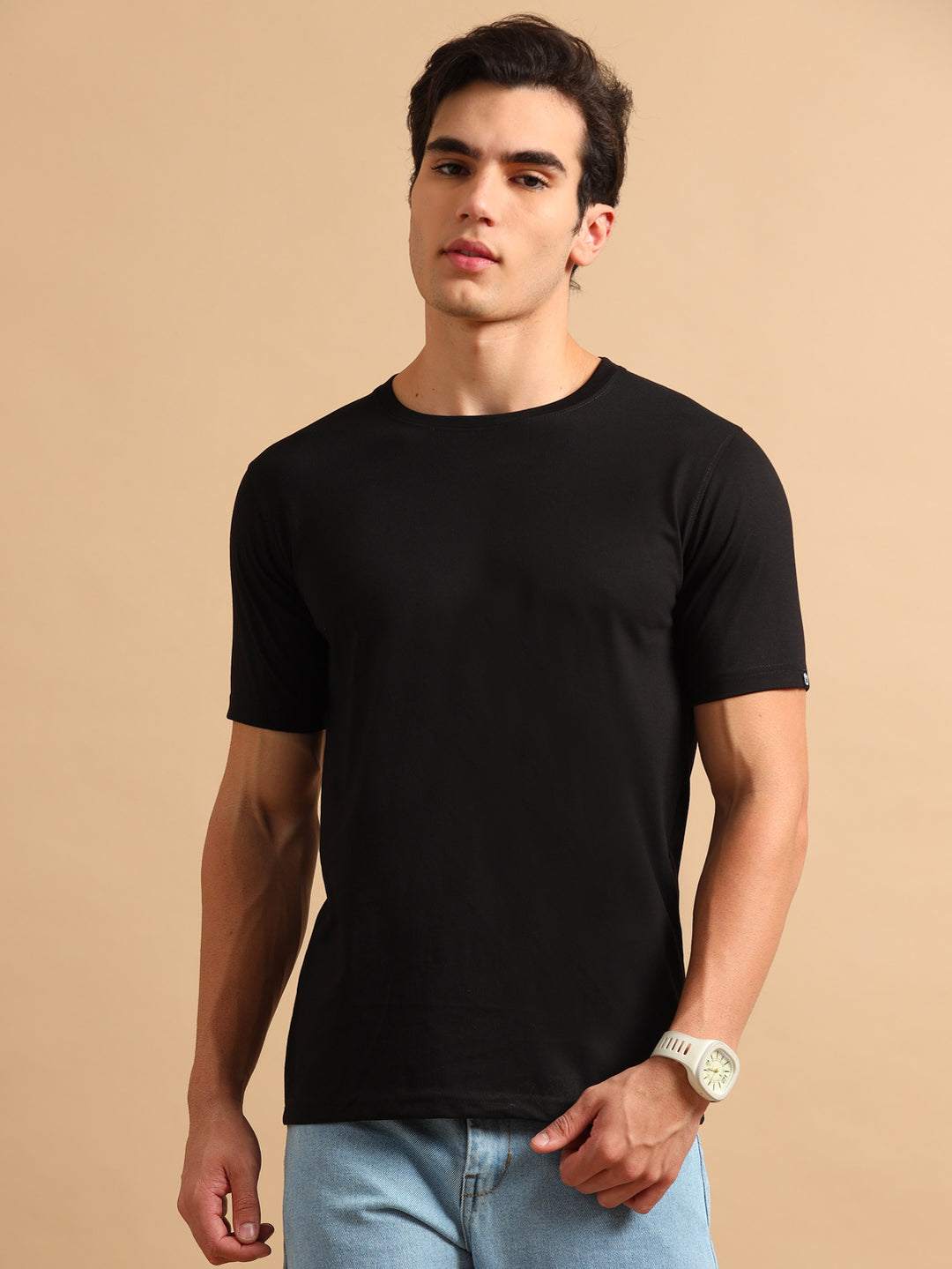 Easy Essential Black Solid T-Shirt Plain T-Shirts Bushirt