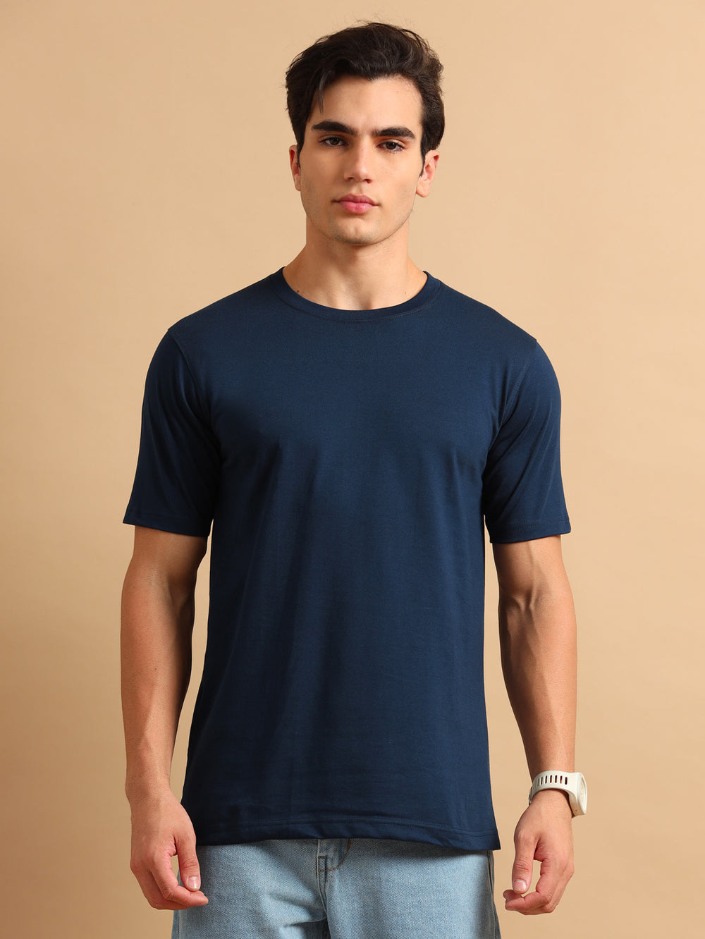 Easy Essential Navy Blue Solid T-Shirt Plain T-Shirts Bushirt