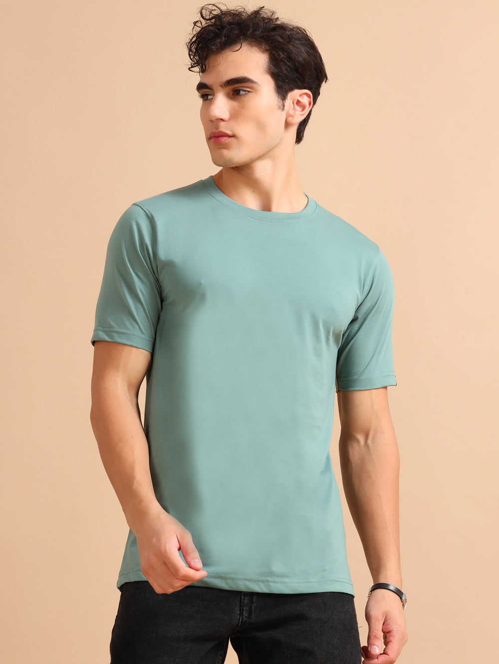 Easy Essential Russian Green Solid T-Shirt Plain T-Shirts Bushirt