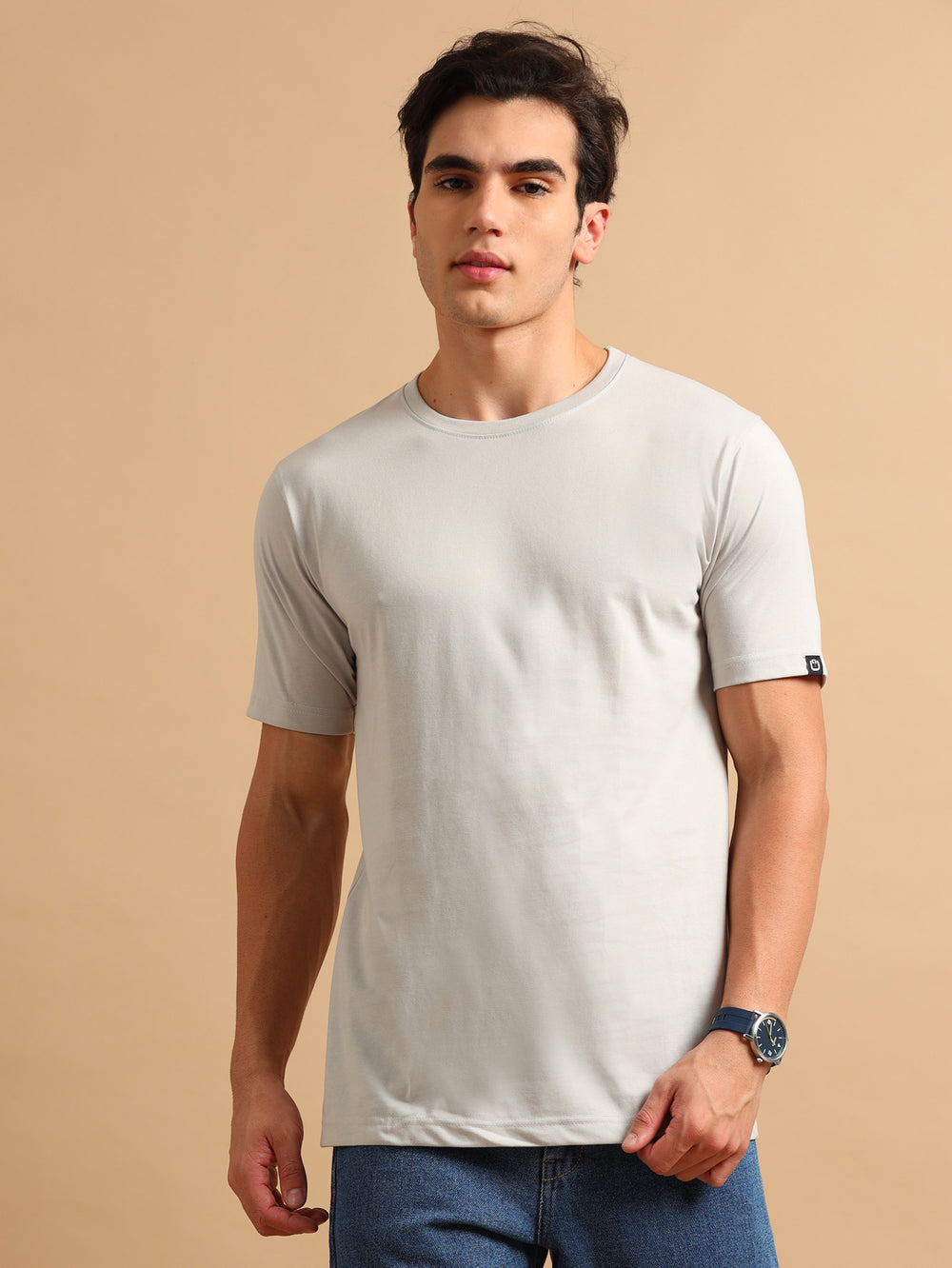 Easy Essential Pastel Grey Solid T-Shirt Plain T-Shirts Bushirt