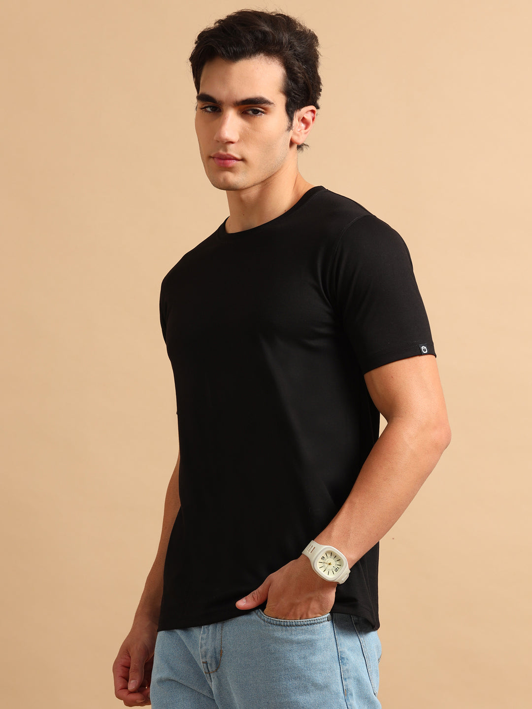 Easy Essential Black Solid T-Shirt Plain T-Shirts Bushirt
