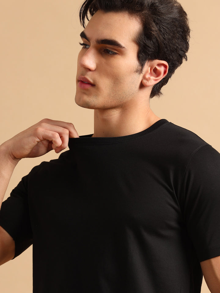 Easy Essential Black Solid T-Shirt Plain T-Shirts Bushirt