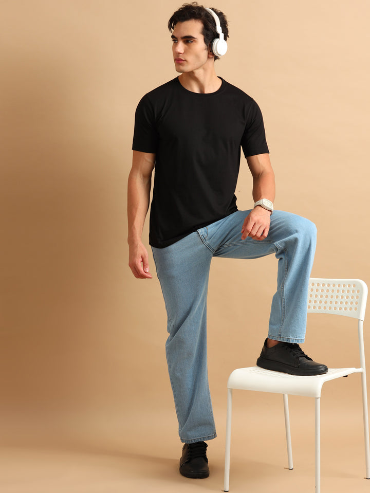 Easy Essential Black Solid T-Shirt Plain T-Shirts Bushirt