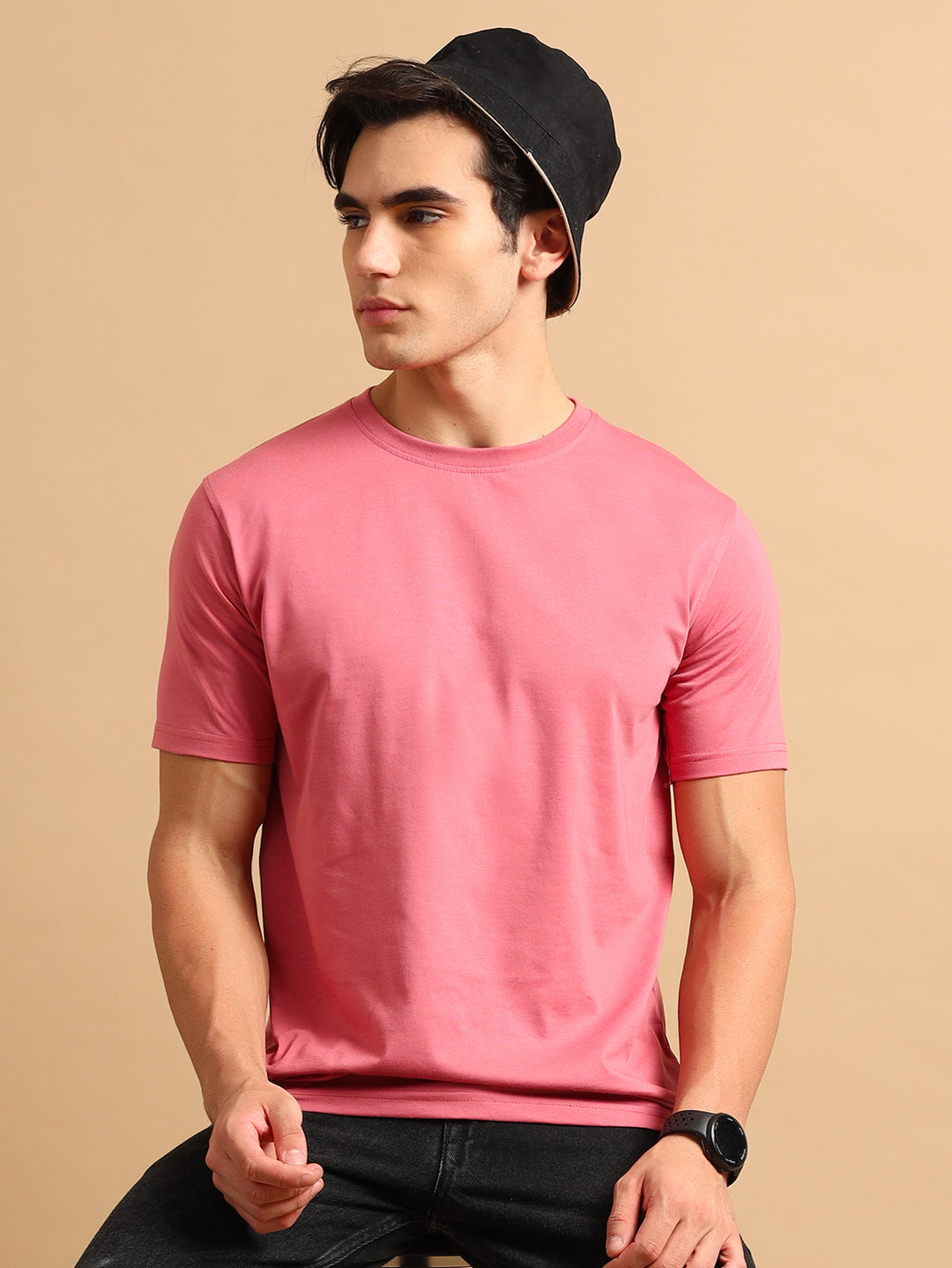 Easy Essential Peach Solid T-Shirt Plain T-Shirts Bushirt