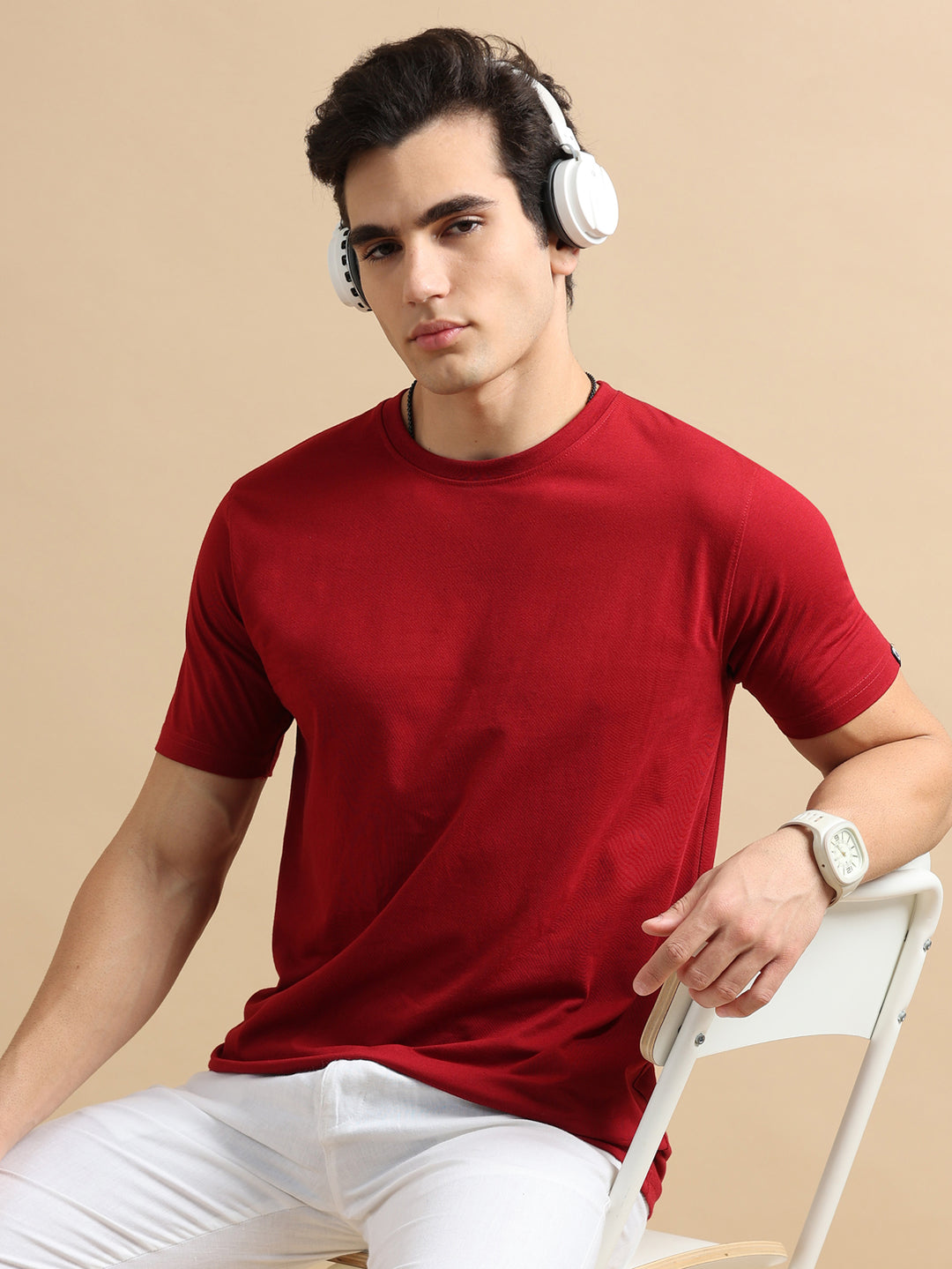 Easy Essential Maroon Solid T-Shirt Plain T-Shirts Bushirt