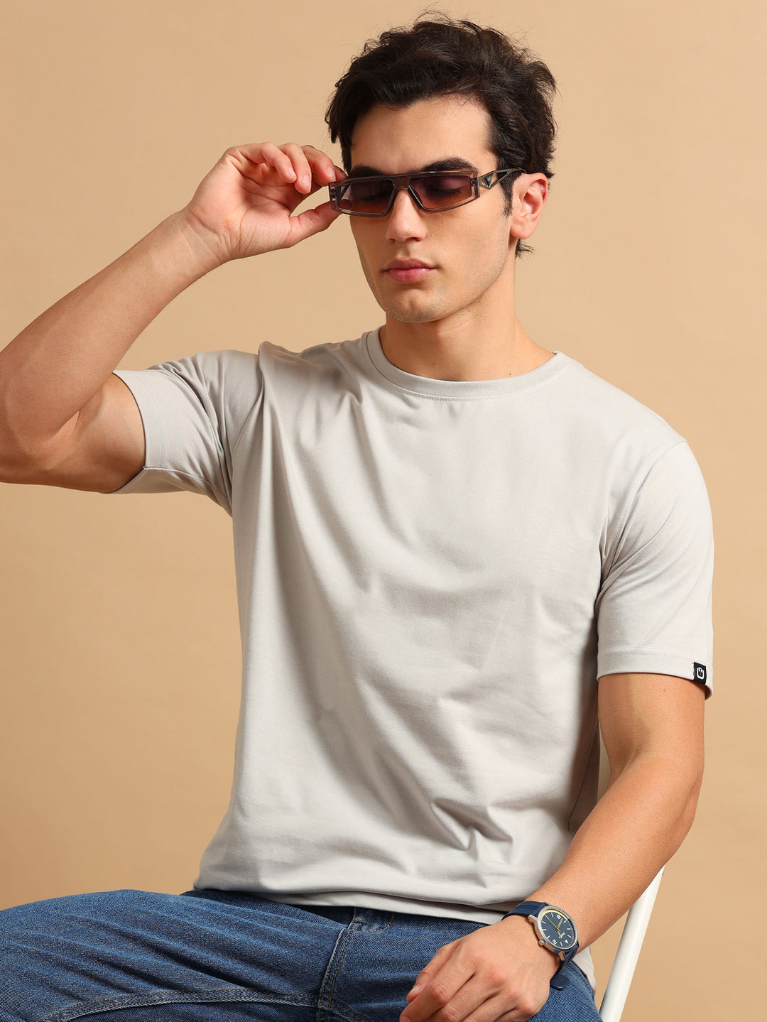 Easy Essential Pastel Grey Solid T-Shirt Plain T-Shirts Bushirt