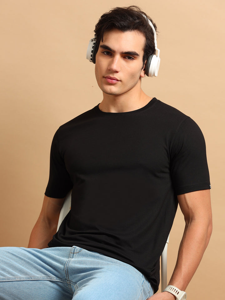 Easy Essential Black Solid T-Shirt Plain T-Shirts Bushirt