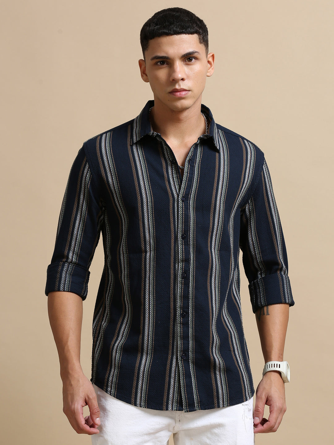 Navy Blue Strips Shirt Stripes Shirt Bushirt