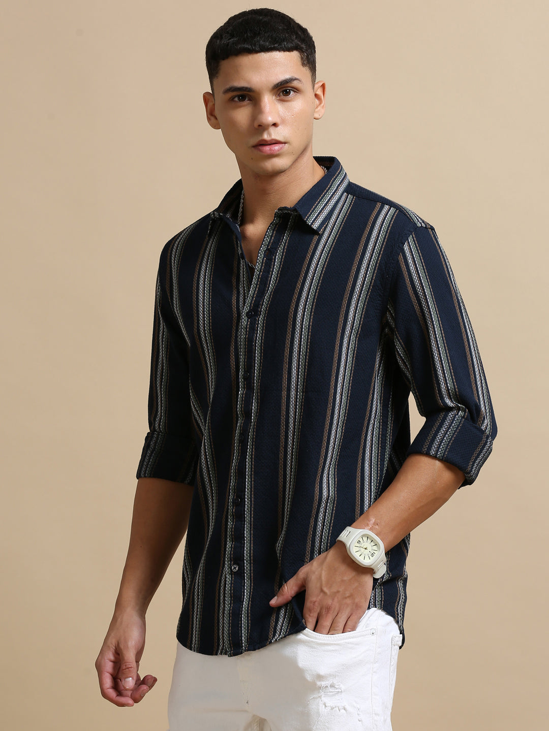 Navy Blue Strips Shirt Stripes Shirt Bushirt