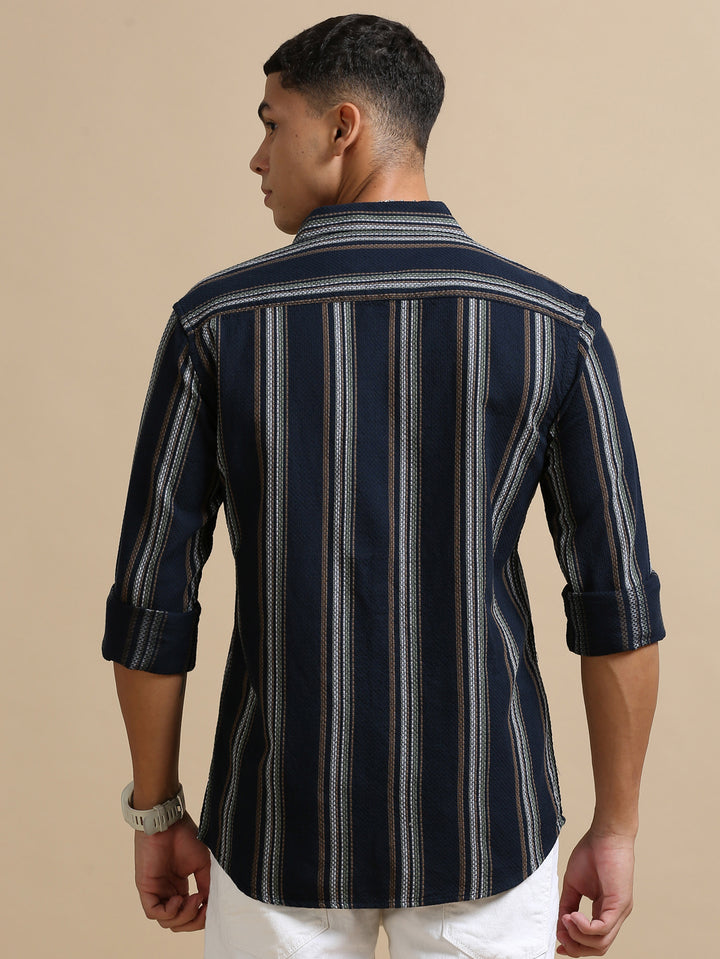 Navy Blue Strips Shirt Stripes Shirt Bushirt