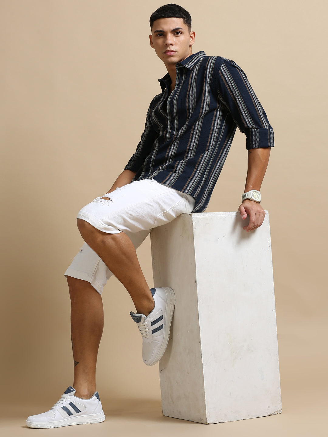 Navy Blue Strips Shirt Stripes Shirt Bushirt