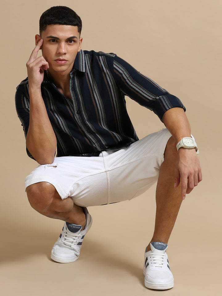 Navy Blue Strips Shirt Stripes Shirt Bushirt