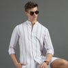 Taupe Chinese Collar Strips Shirt Stripes Shirt Bushirt