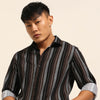 Black Regular Fit Striped Shirt Stripes Shirt Bushirt