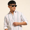 White Regular Fit Striped Shirt Stripes Shirt Bushirt