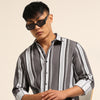 Smoke Grey Regular Fit Striped Shirt Stripes Shirt Bushirt