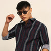Dark Blue Regular Fit Striped Shirt Stripes Shirt Bushirt