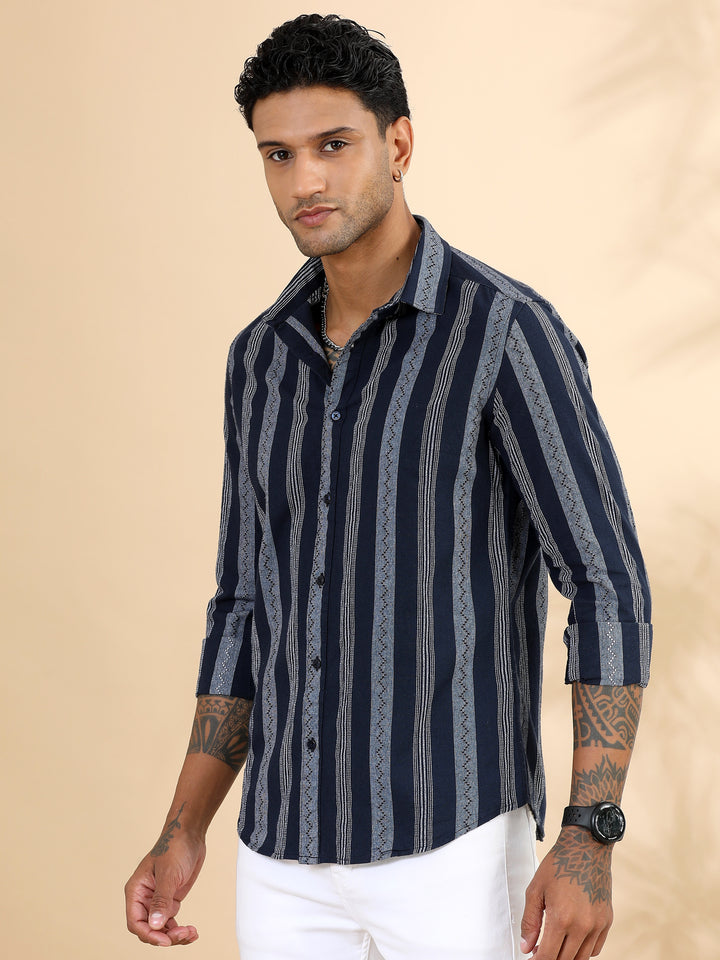 Navy Blue Stripes Shirt Stripes Shirt Bushirt