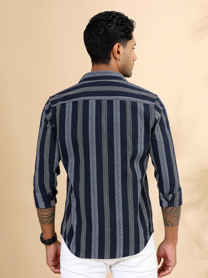 Navy Blue Stripes Shirt Stripes Shirt Bushirt