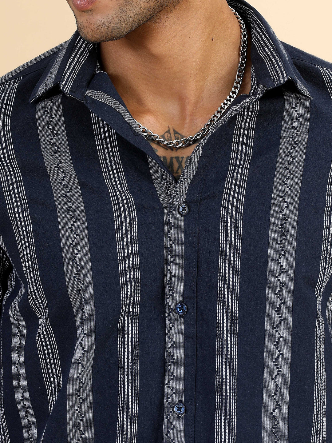 Navy Blue Stripes Shirt Stripes Shirt Bushirt
