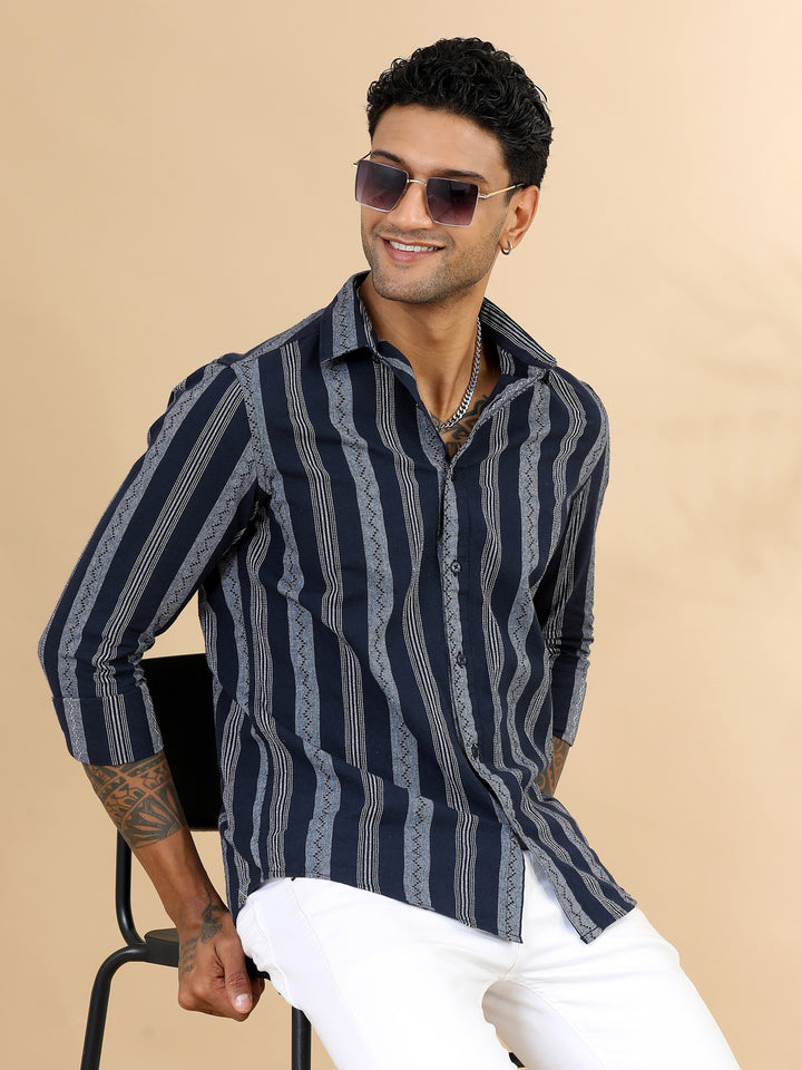 Navy Blue Stripes Shirt Stripes Shirt Bushirt