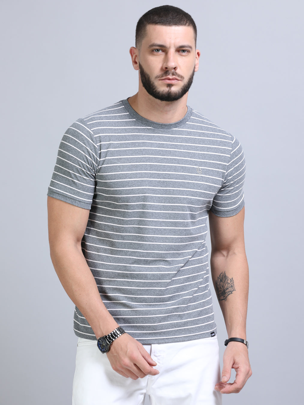 Grey Strips T-Shirt Plain T-Shirts Bushirt
