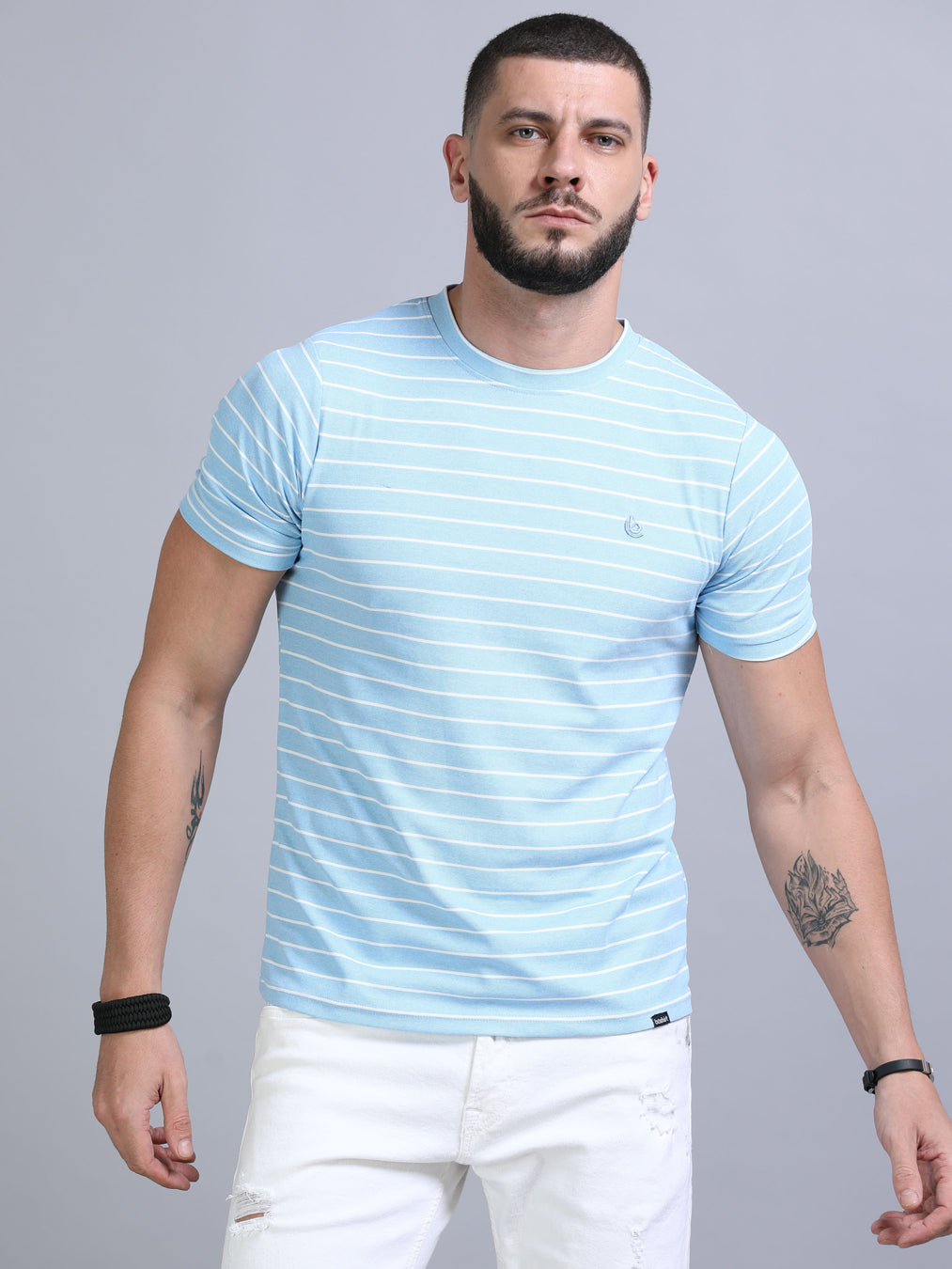 Light Blue Strips T-Shirt Plain T-Shirts Bushirt