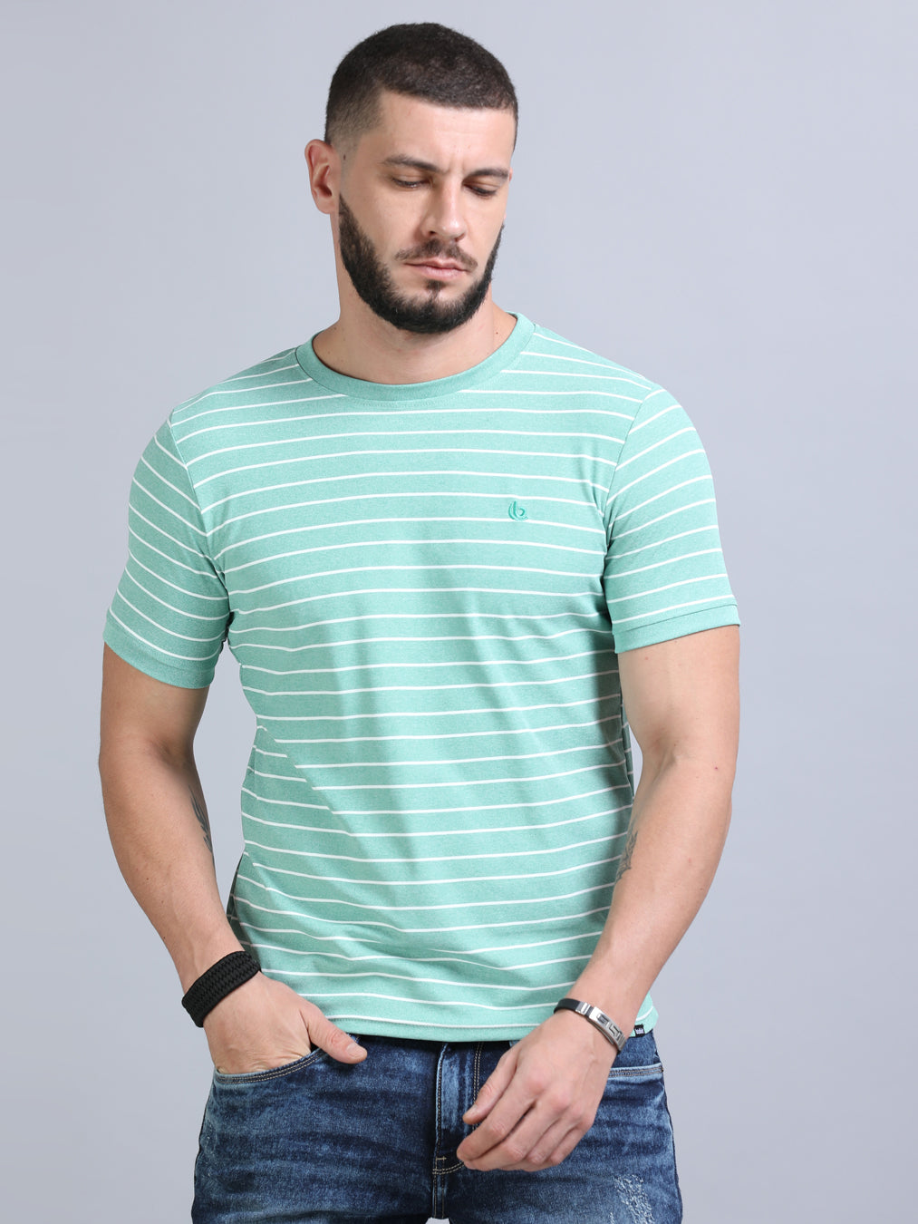 Mint Green Strips T-Shirt Plain T-Shirts Bushirt