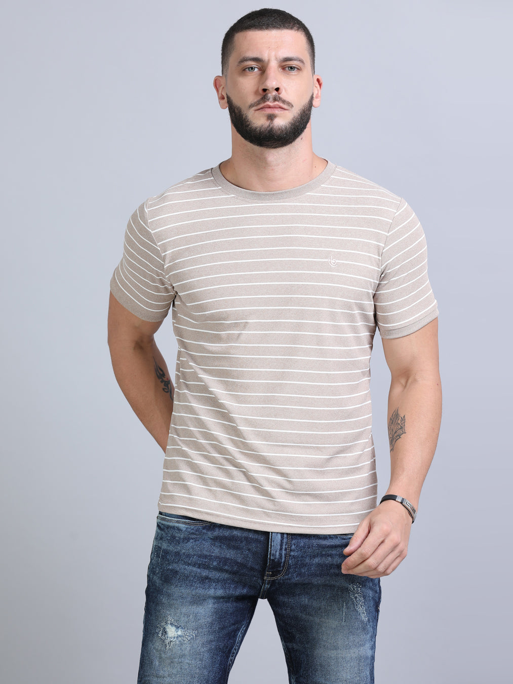 Wood Brown Strips T-Shirt Plain T-Shirts Bushirt   