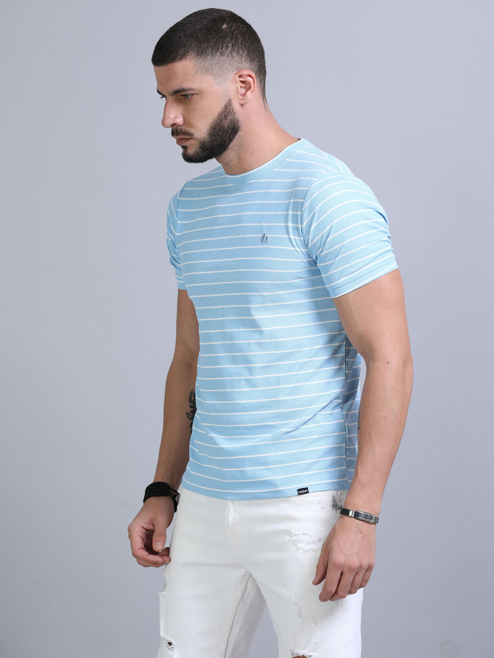 Light Blue Strips T-Shirt Plain T-Shirts Bushirt