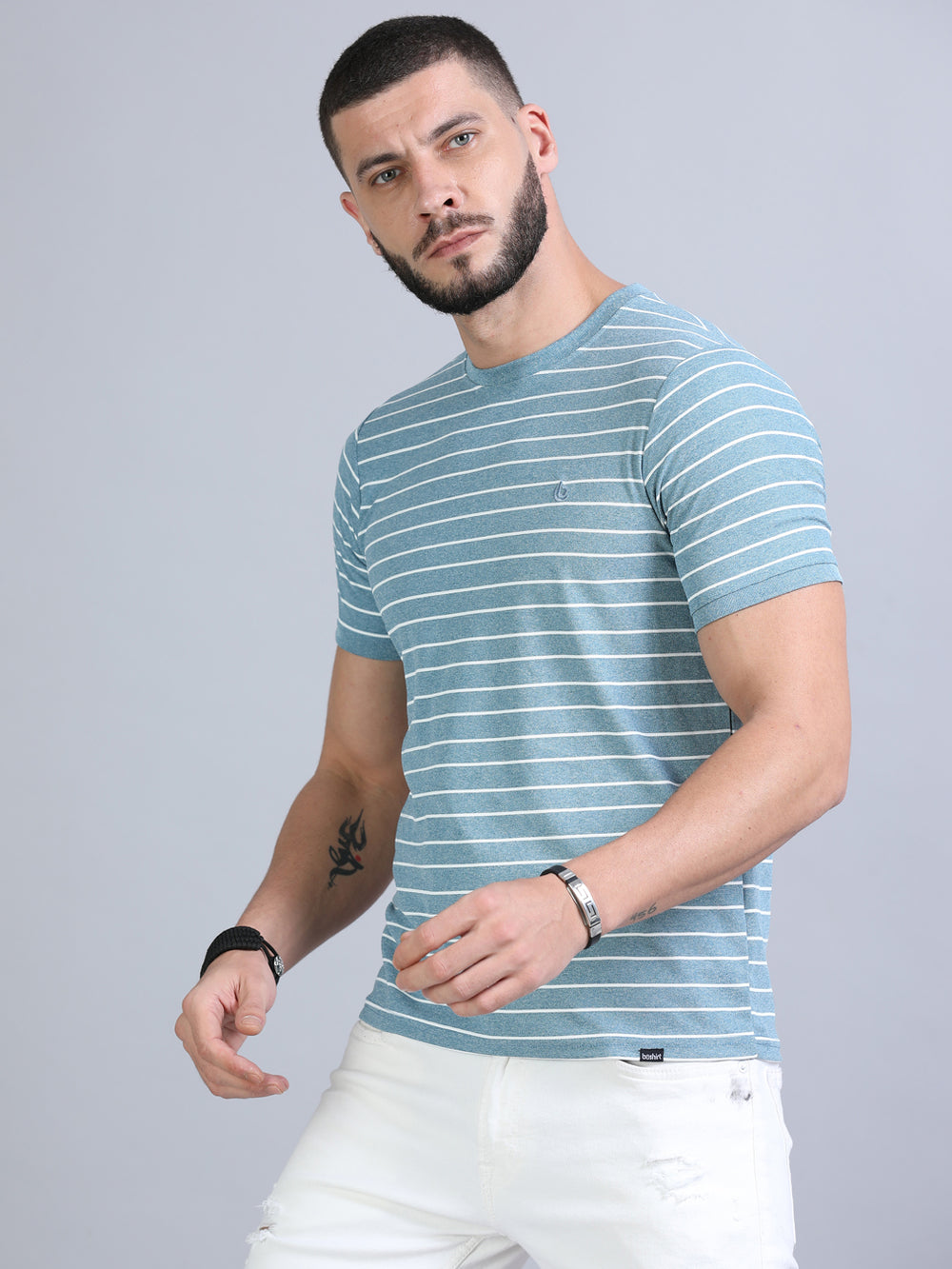 Spruce Blue Strips T-Shirt Plain T-Shirts Bushirt