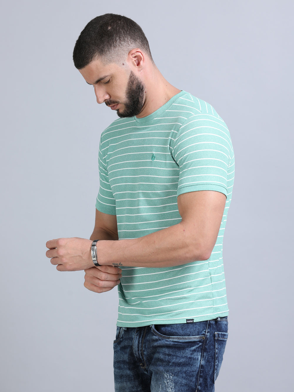 Mint Green Strips T-Shirt Plain T-Shirts Bushirt