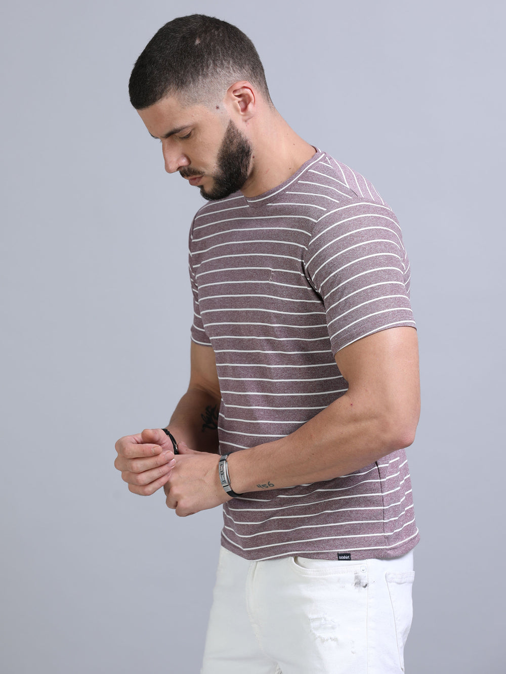 Deep Taupe Strips Shirt Plain T-Shirts Bushirt
