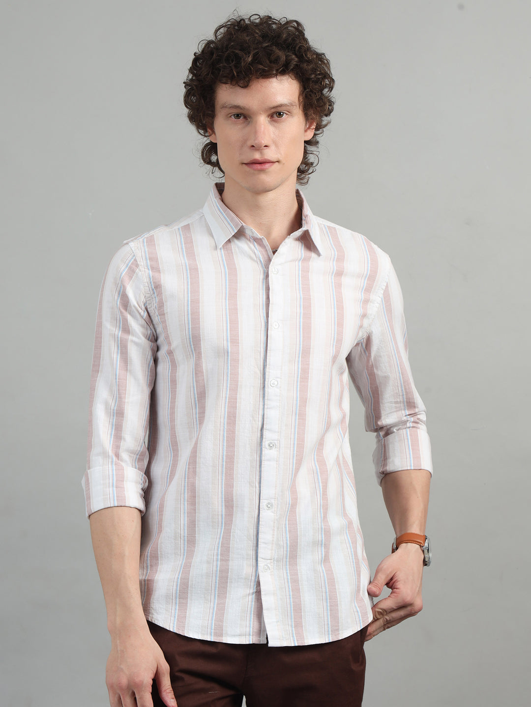 Tan Strips Shirt Stripes Shirt Bushirt